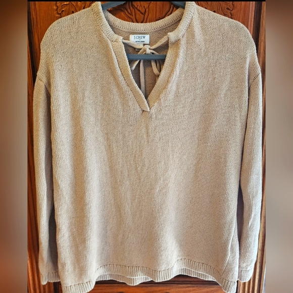 J. Crew Factory Sweaters - J. Crew Factory Beige Tie Neck Cotton Blend Sweater in sz Med
